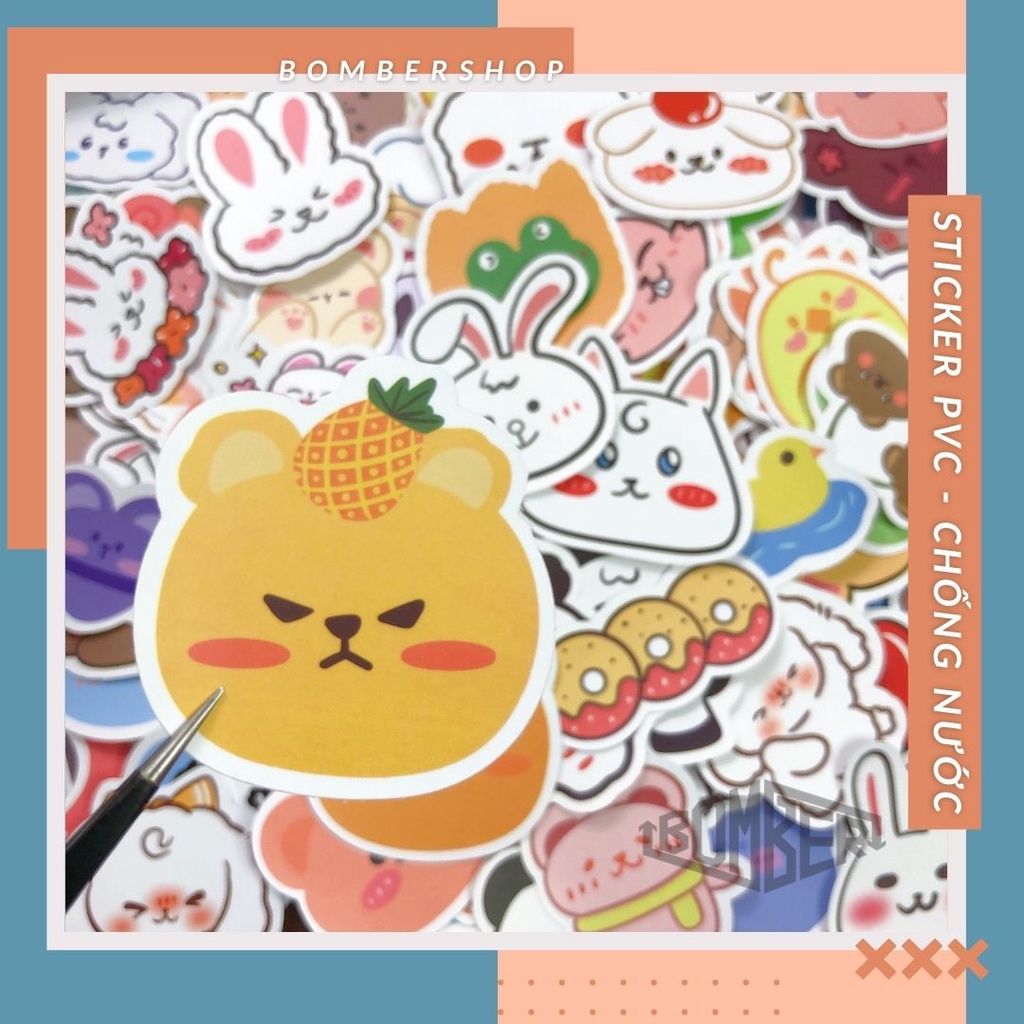 Set 20/40/60 sticker PVC Bb.Cute siêu cưng - đậm chất Kawaiii trang trí laptop / nón