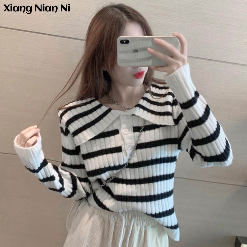 XIANGNANI Xiang Nian Ni Áo KhoáC Tay DàI Kẻ SọC Ngang ThờI Trang