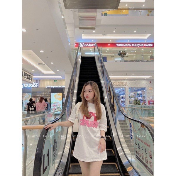 (FreeShip) Aó thun from rộng in gấu CRUSH không bong tróc,áo tay lỡ chất thun cotton co giản chất đẹp chuẩn shop