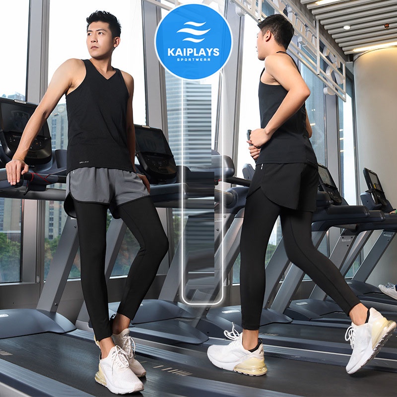 Quần short đùi legging dài nam thể thao 2 lớp tập gym, chạy bộ, bóng rổ phản quang phong cách Âu Mỹ KAIPLAYS KP038