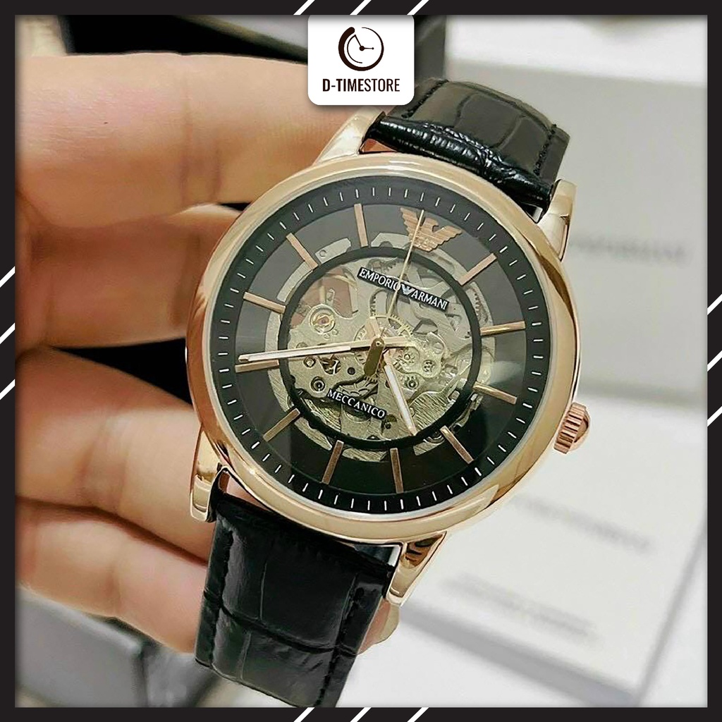 Đồng Hồ Nam Dây Da Emporio - Armani Máy Cơ, Dây Thép Đúc Không Gỉ, Mặt Tròn - DTime STORE