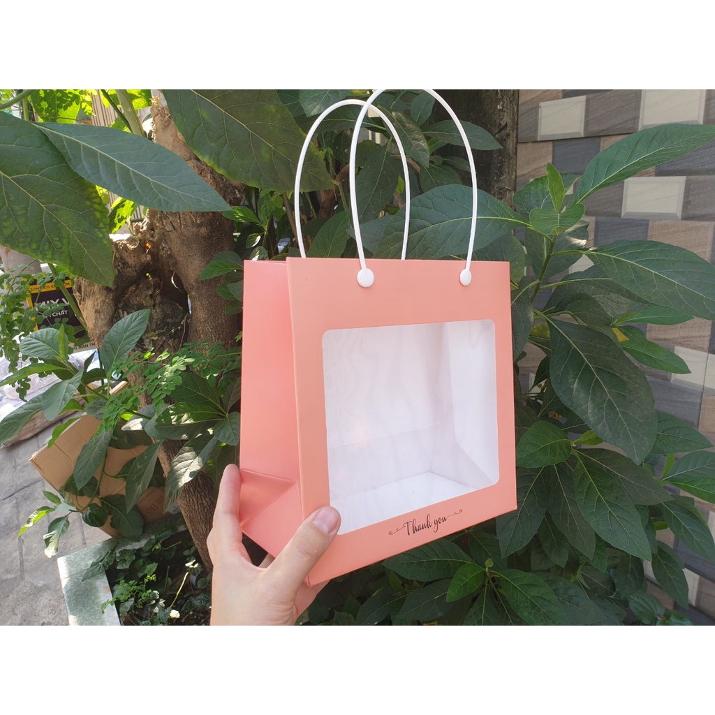25 cái - Túi giáy mica mặt kiếng đựng phụ kiện,quà tặng,hoa khô - Mẫu 60M cam