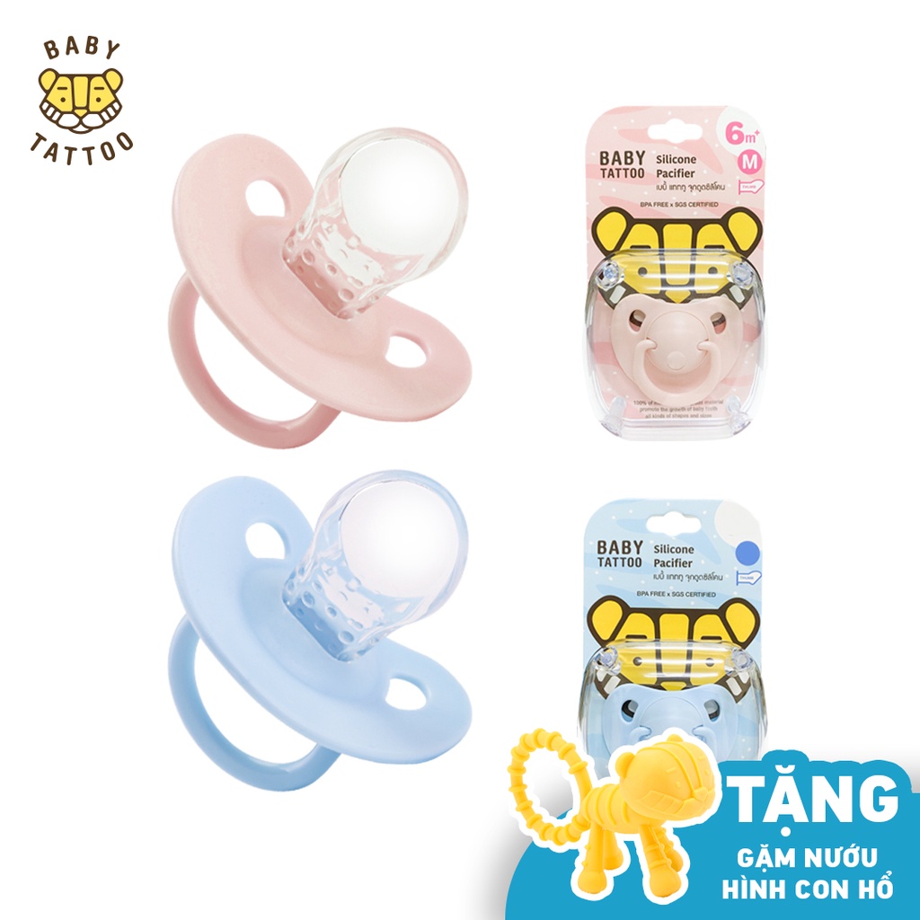 BABY TATTOO Ti Giả Silicone Chuyên Dùng Ban Đêm, Thiết Kế Đầu Ti Dẹp, Cho Bé Từ 0-18 tháng tuổi