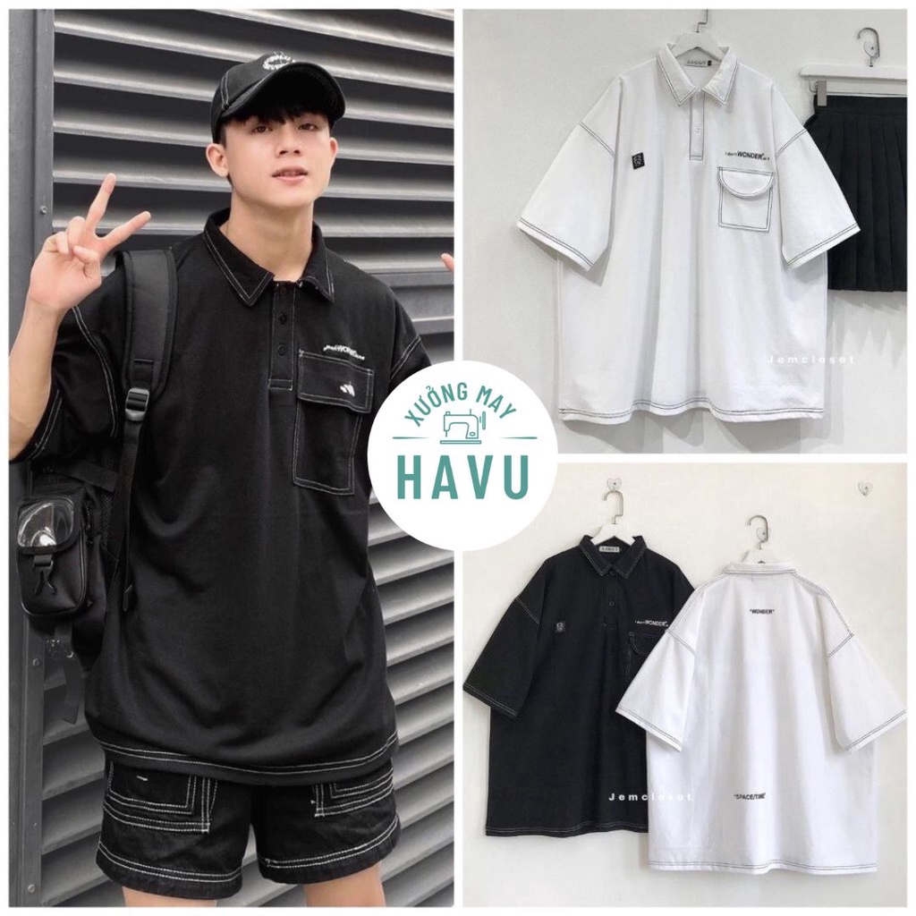 Áo thun polo wonder form rộng unisex - Phông tay lỡ oversize kiểu dáng đường phố hàn quốc đẹp ulzzang