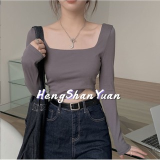 Áo thun tay dài cổ vuông ôm dáng thời trang cho nữ