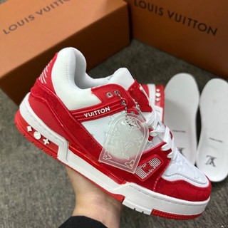 Giày thể thao lv đỏ trắng độn đế, lv red white nam nữ ảnh thật tự chụp tặng kèm box bảo vệ