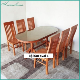 Bộ bàn ăn 6 ghế gỗ tự nhiên bàn oval bền – đẹp – chất lượng Freeship HÀ NỘI
