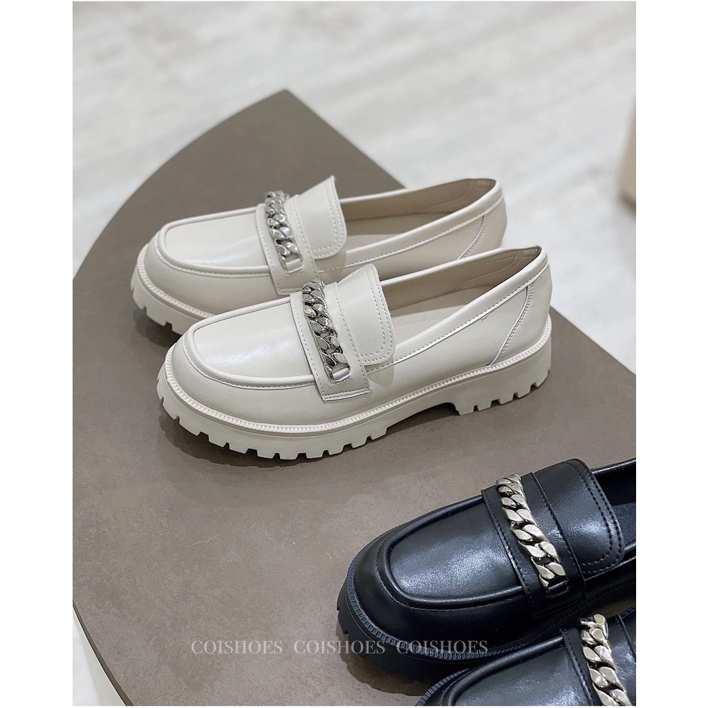 Giày Loafer Nữ Da Lì Cao Cấp Phối Xích Sang Trọng  – Giày Nữ Lười Loafer Đế Cao 3 Phân - Cói Shoes