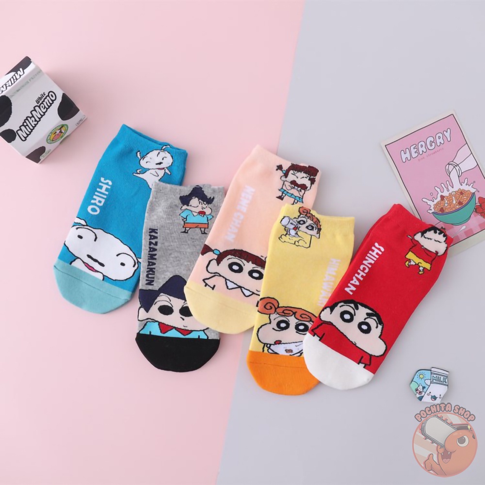 Tất Cổ Ngắn In Hình Shin Cậu Bé Bút Chì Cute Đáng Yêu, Vớ Cotton Unisex Thoáng Khí Mùa Hè Cho Nam Nữ Pochita Shop