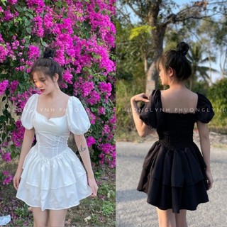 Đầm dự tiệc , váy đi tiệc dạng jum xoè , jum tầng trễ ngực siêu xinh (PLD147) - SHOP PHUONG LYNH