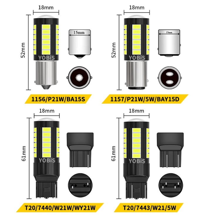 Đèn 33 mắt LED 12v-80v xi nhan, phanh, đèn lùi xe chân 1156 1157 7443, 3157 BA15S, P21W, BAU15S, PY21W, T20, T25