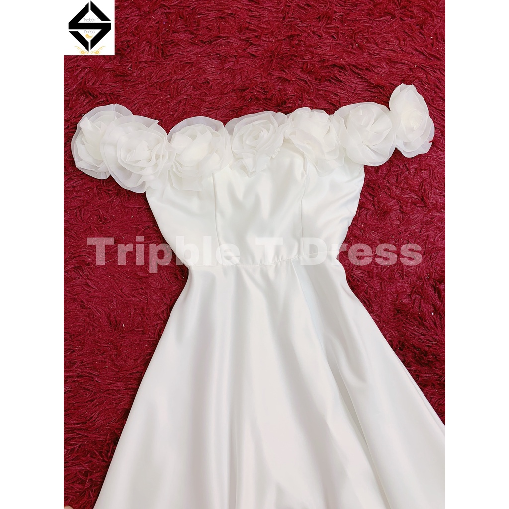 Đầm maxi cho dâu mặc cưới TRIPBLE T DRESS bẹt vai hoa hồng xẻ đùi siêu xinh- size S/M/L - MS286Y