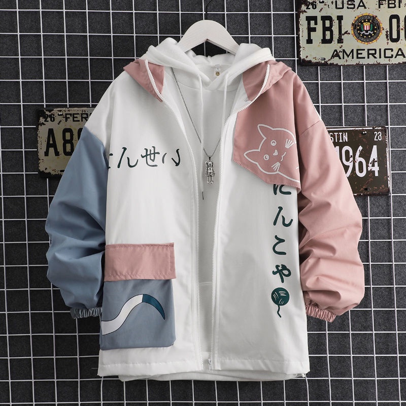 Áo Khoác Hoodie Dáng Rộng In Hoạt Hình Mèo Kiểu Nhật Bản Thời Trang Xuân Thu Cho Các Cặp Đôi
