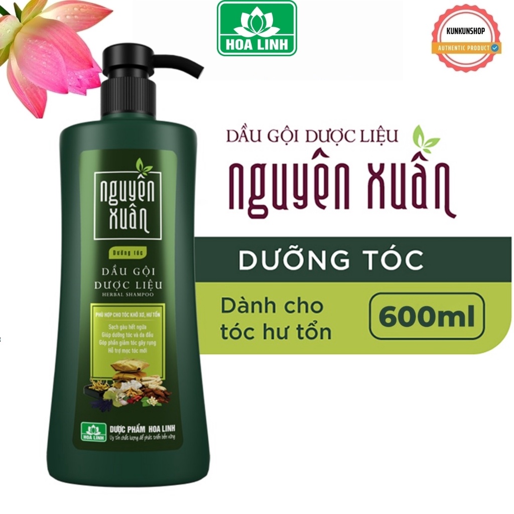 Dầu gội dược liệu Nguyên xuân xanh 600ml tặng kèm 60 trong chai dưỡng tóc chắc khỏe, ngăn rụng hết gàu