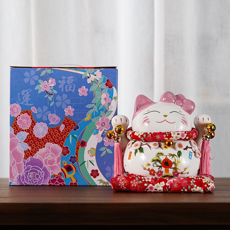 Mèo Thần Tài Hồng 12-26cm Mèo Vẫy Tài Lộc Gọi Khách Hũ Tiết Kiệm Trang Trí Nhà Cửa Quà Tặng Khai Trương