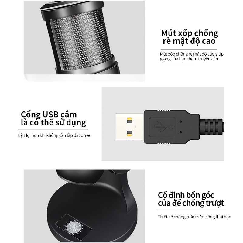 Micro Thu Âm để bàn USB ,Có đèn RGB Sử dụng cho cả điện thoại và máy tính, cắm là có thể sử dụng