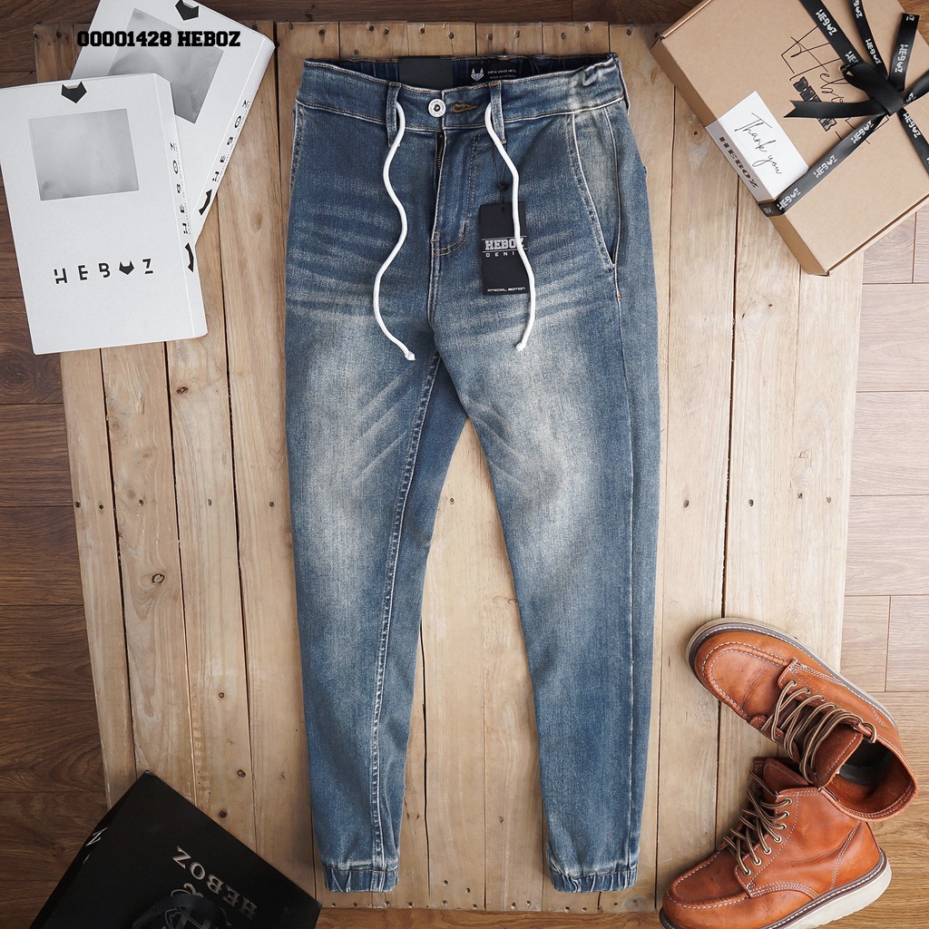 Quần jogger jean ss23 Heboz 4M, chất liệu jean cao cấp co dãn, dáng slim fit - 00001428