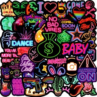 Set 50 sticker hình dán decal Neon nhiều màu chống thấm nước