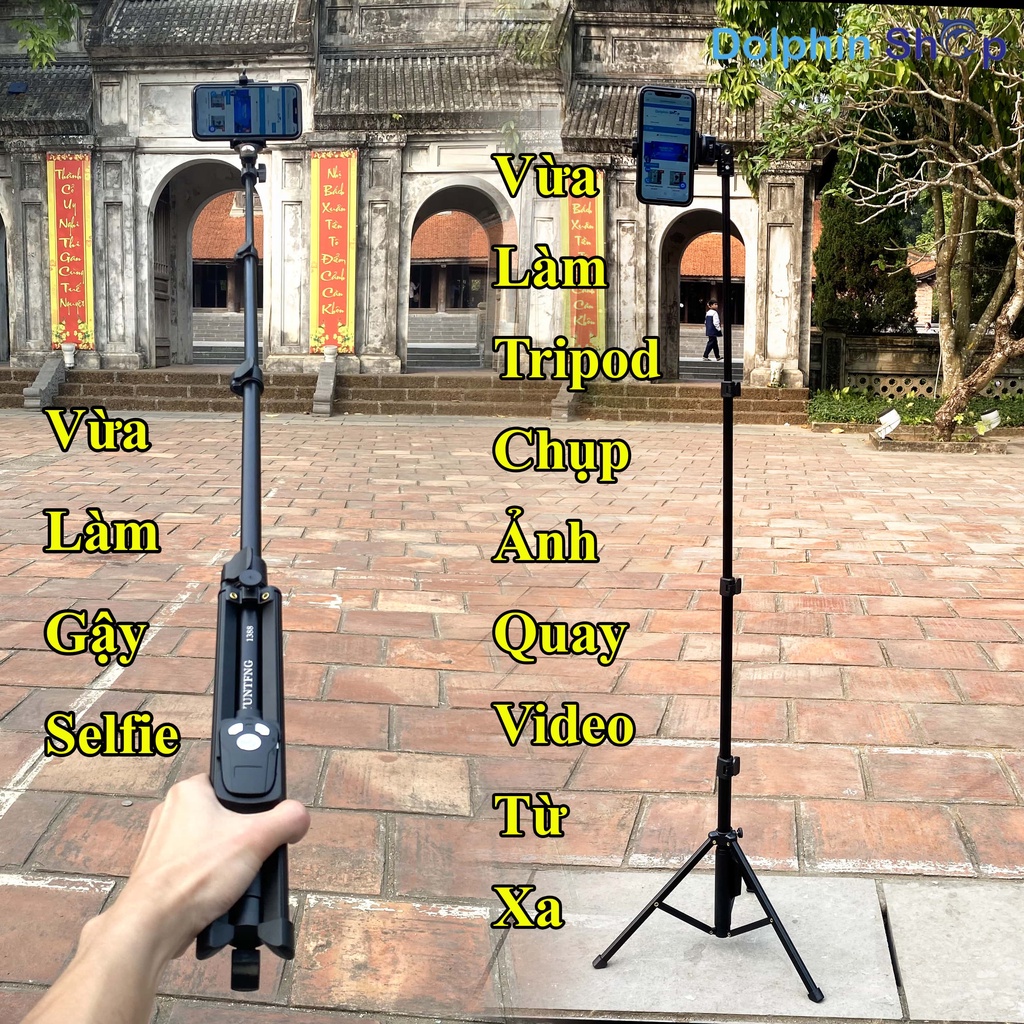Gậy Tự Sướng 1388 Kèm Chân Đế 2in1 Vừa Làm Gậy Selfie Vừa Làm Tripod Chụp Ảnh, Quay Video Từ Xa Qua Bluetooth
