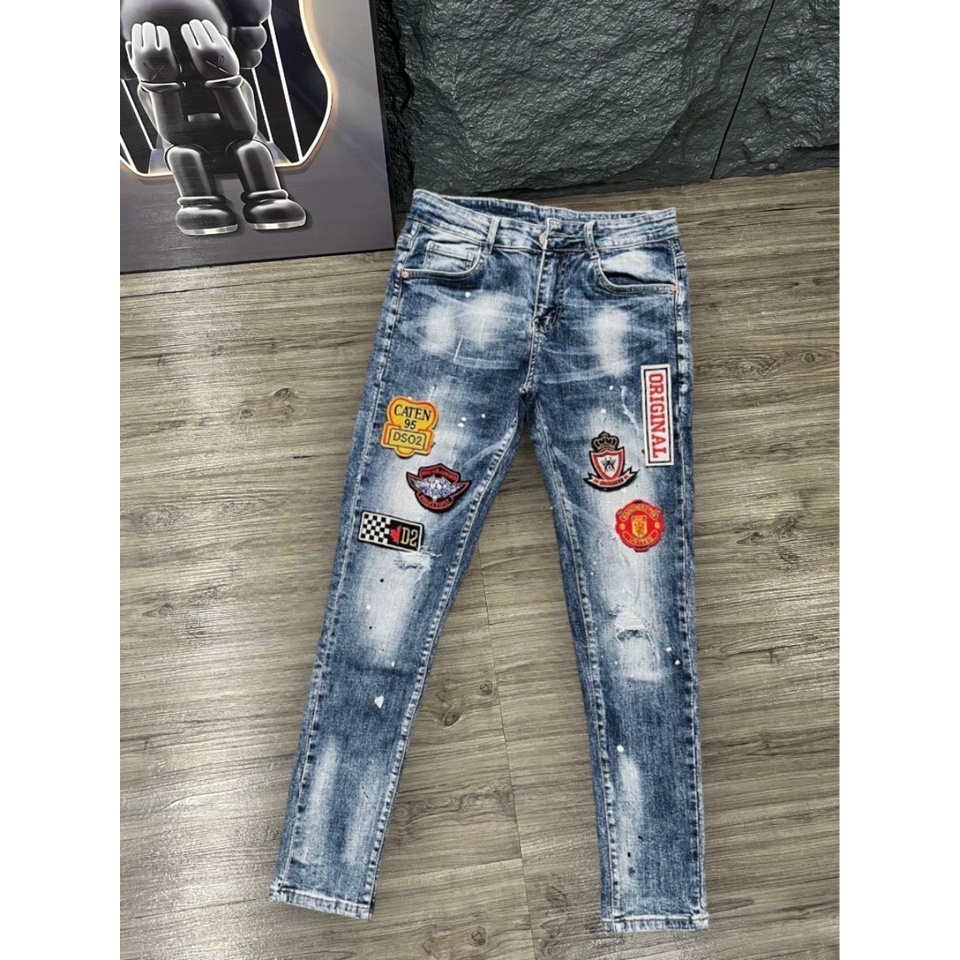 Quần jean nam rách xước chấm bi thêu logo cao cấp nhập hàng quảng châu chuẩn shop NBH98_STORE