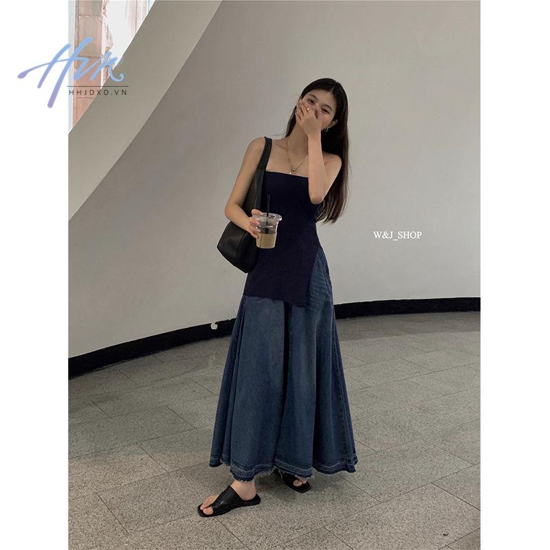 Chân Váy Denim Chữ A Lưng Cao Phong Cách Retro Thời Trang Mùa Xuân 2023 Cho Nữ