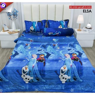Bộ Công Chúa Elsa 5 món Chăn Grap vỏ Gối cotton poly cao cấp - Đủ Size