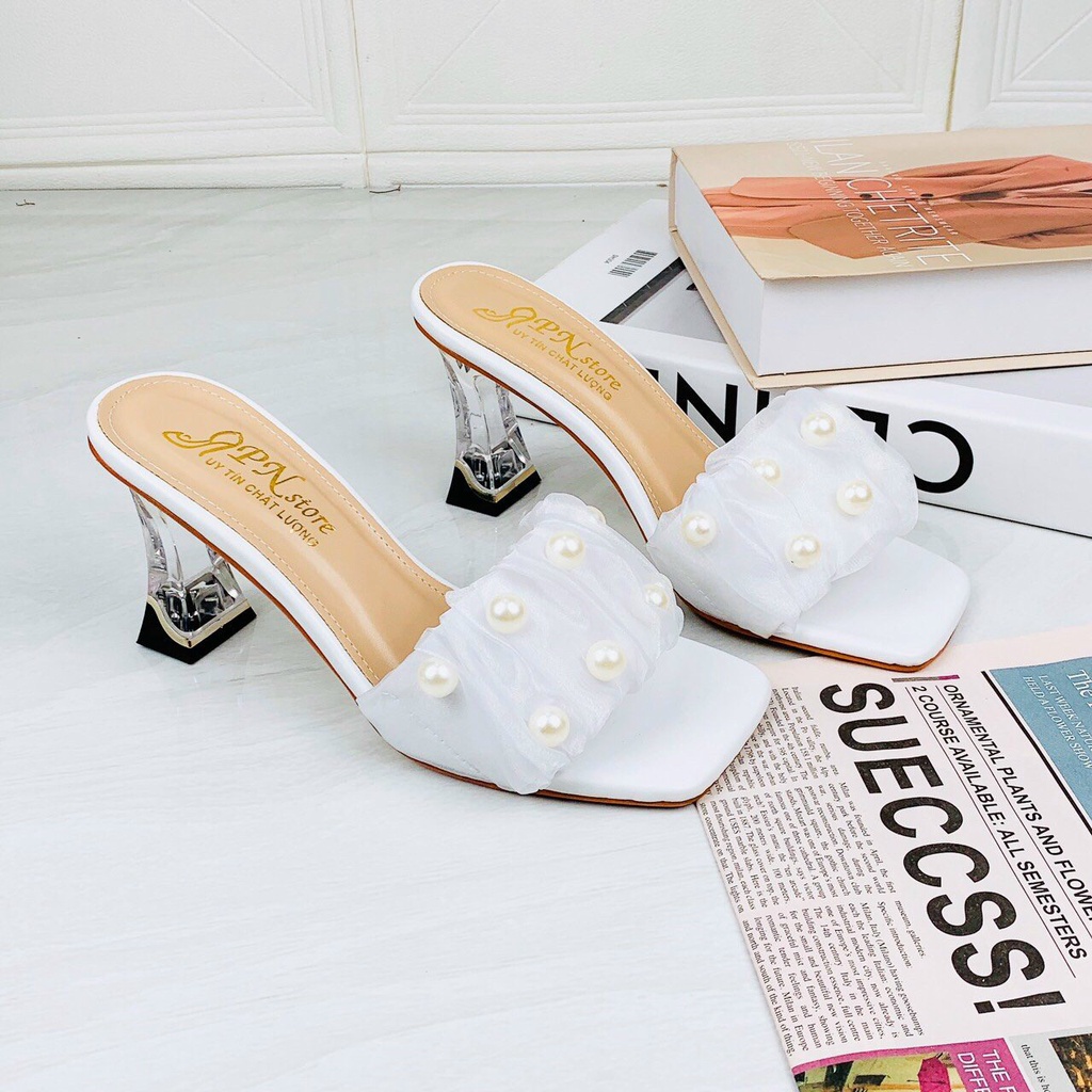 Giày cao gót 7p quai ngang đính ngọc cực sang chảnh tôn chân phái đẹp