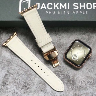 Dây da Bê Swift may tay thủ công màu Kem khoá Bướm cho aw series 9 8 7 6 SE 5 4 3 2 1 49mm 45mm 44mm 42mm 41mm 40mm 38mm