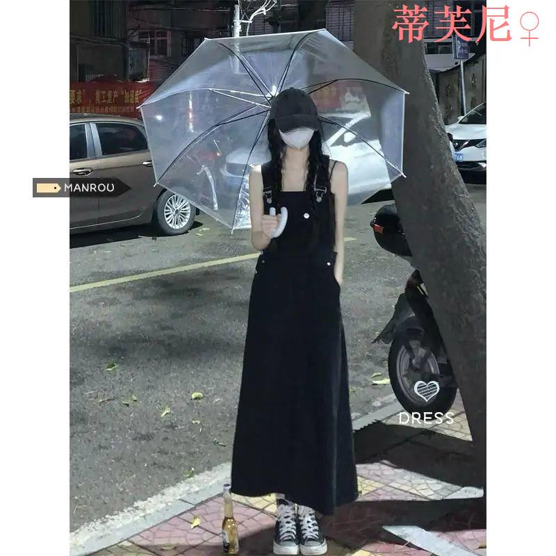 Đầm Yếm denim Màu Đen Dáng Dài Form Rộng Thời Trang Mùa Hè Cho Nữ