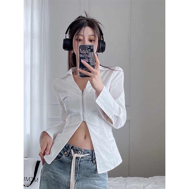 Áo kiểu XINLANYASHE tay dài thời trang Hàn Quốc quyến rũ cho nữ