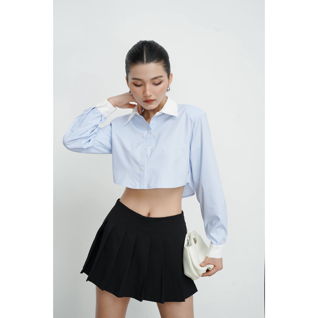 Áo sơ mi nữ Méo shop dáng croptop dài tay kiểu Hàn Hasa