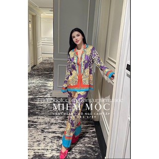 Bộ ngủ mặc nhà pijama lụa Quảng Châu cao cấp tay dài LOEREM đỏ