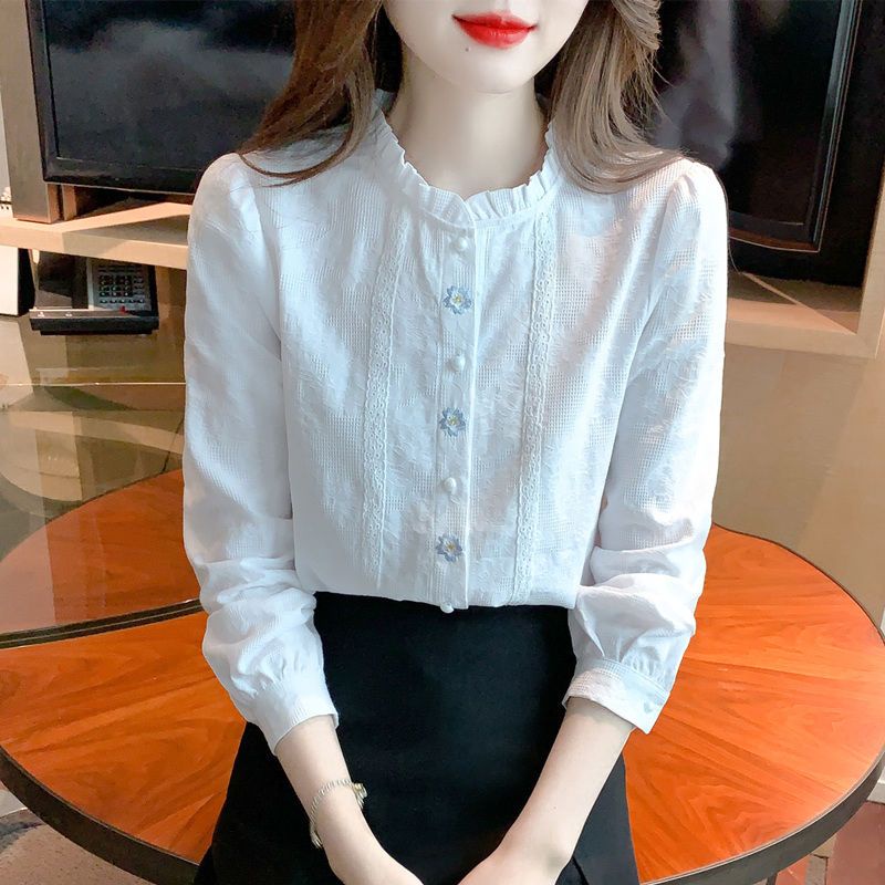 Áo Sơ Mi Cotton Nguyên Chất Tay Dài Thêu Họa Tiết Thời Trang 2023 Cho Nữ