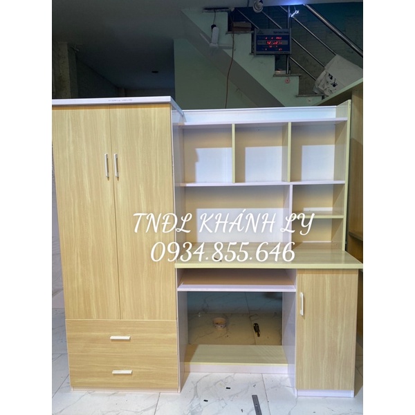 Tủ áo kết hợp bàn học cho bé nhựa đài loan 160x165  trắng vân gỗ