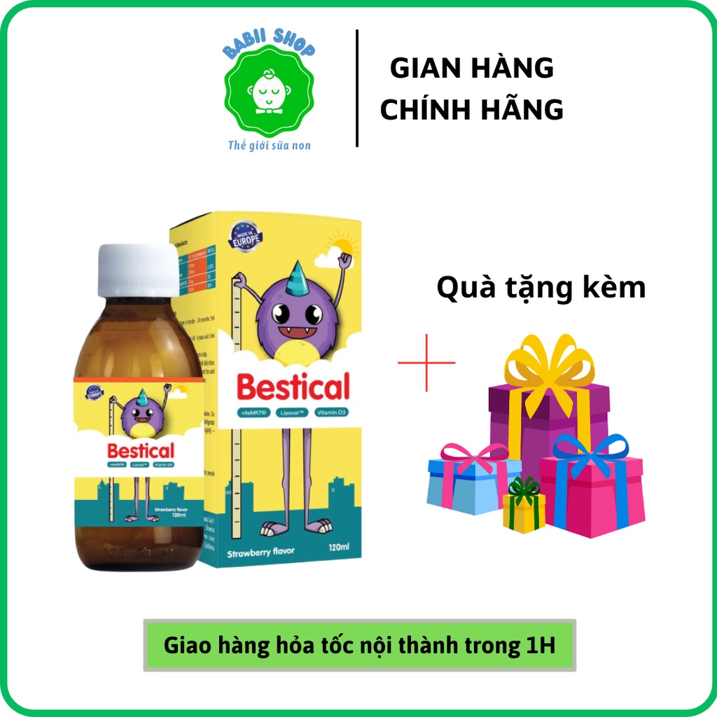 Bestical bổ sung canxi cho bé vitamin d3 k2 mk7 cho trẻ sơ sinh lipocal tăng chiều cao vitamind3 d3k2mk7 Lọ 120ml