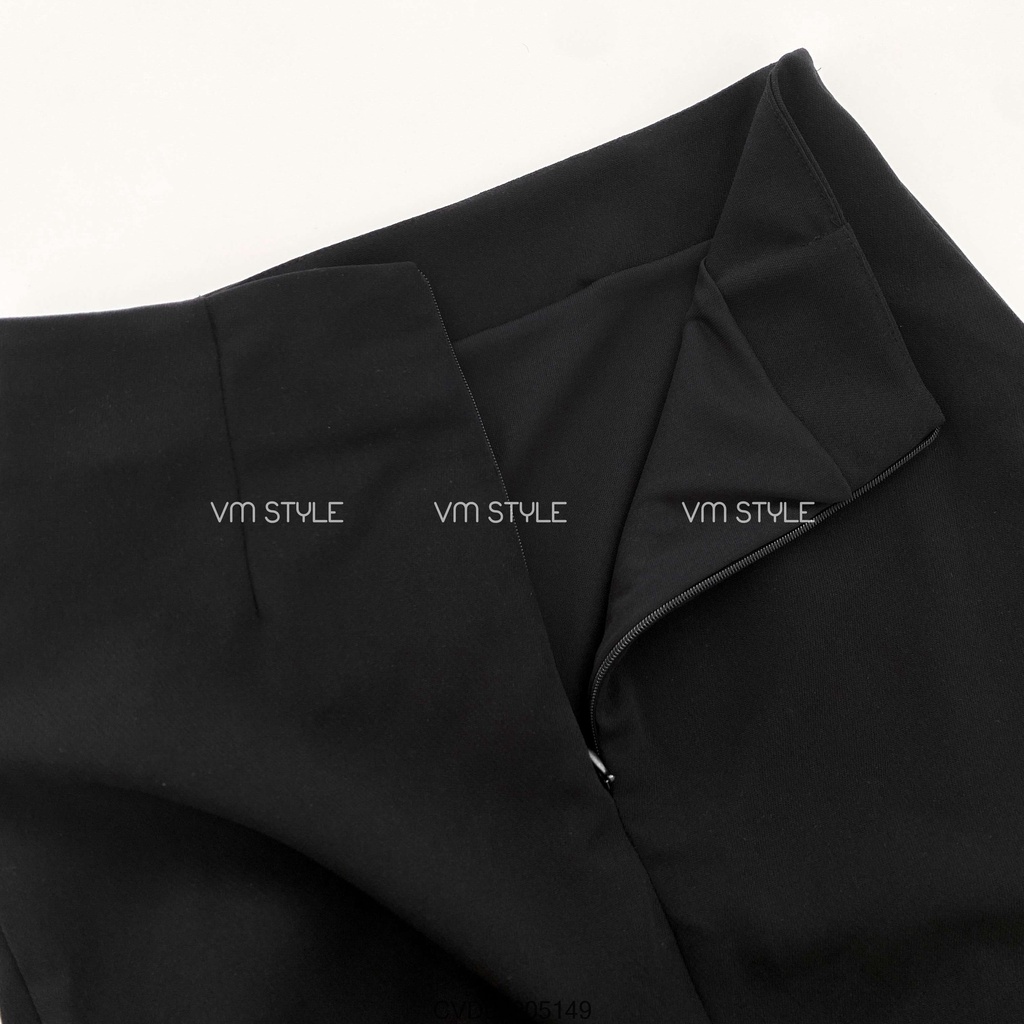 Chân váy dài VMSTYLE xẻ tà trơn 07162 chữ a công sở midi qua gối cạp lưng cao màu đen CVD00005