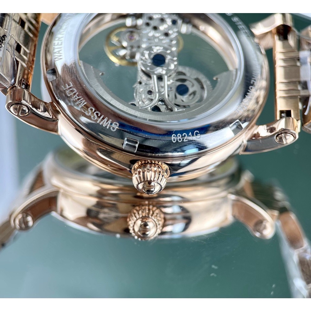 Đồng hồ Nam Ptek cơ Automatic kín trong độc đẹp lạ dây kim loại 40mm vỏ vàng, vỏ trắng