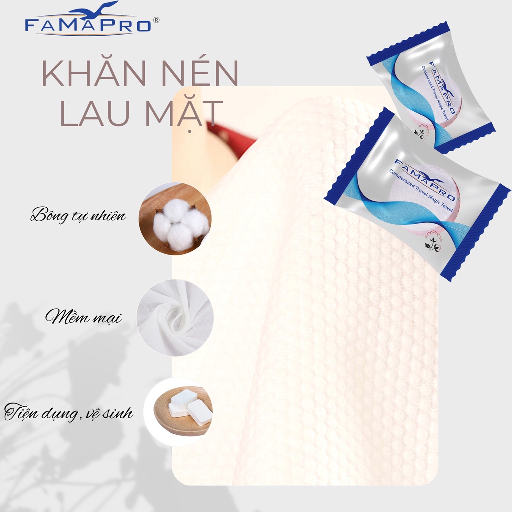 [Hộp 30 viên]Khăn nén Viên kẹo Handy Towel Famapro đa năng 100% cotton