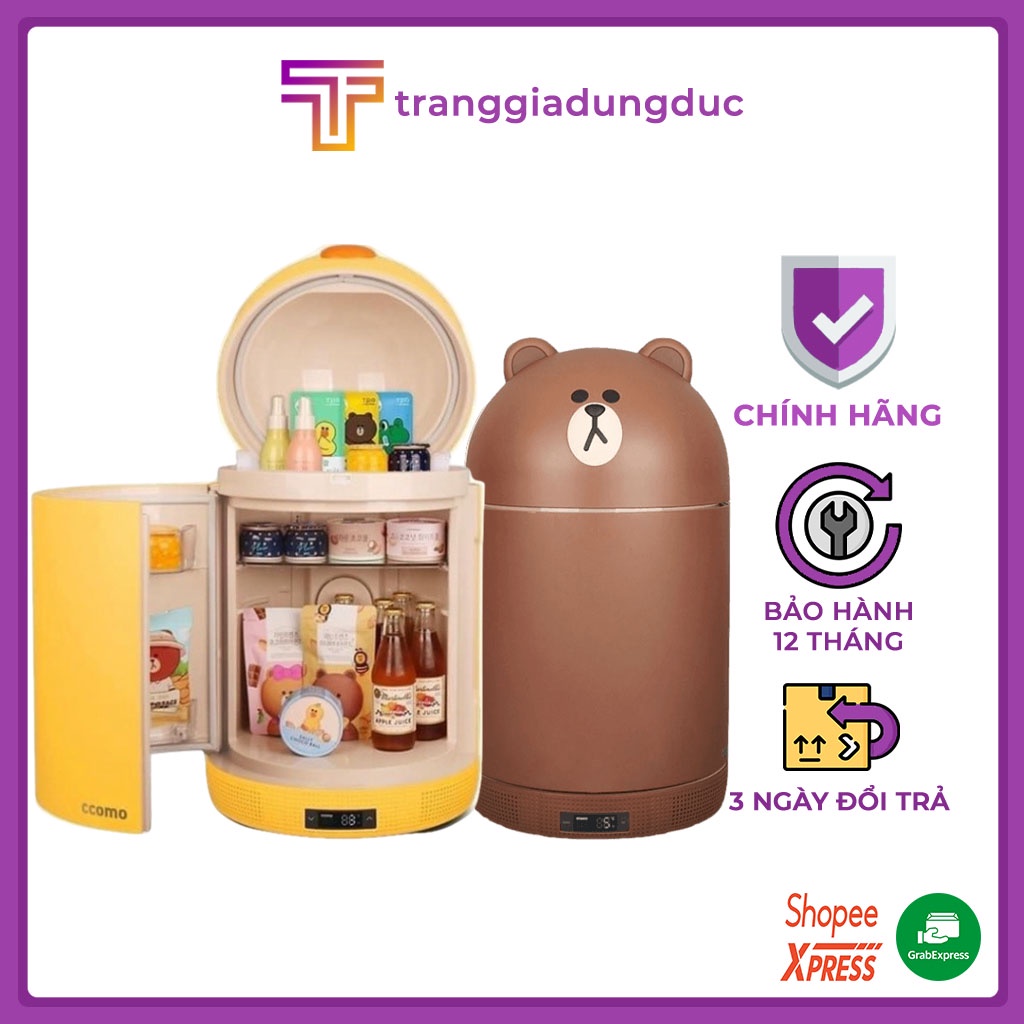 Tủ lạnh mini Ccomo x Line Friends bảo quản mỹ phẩm, nước uống, hình gấu nâu vịt vàng dễ thương