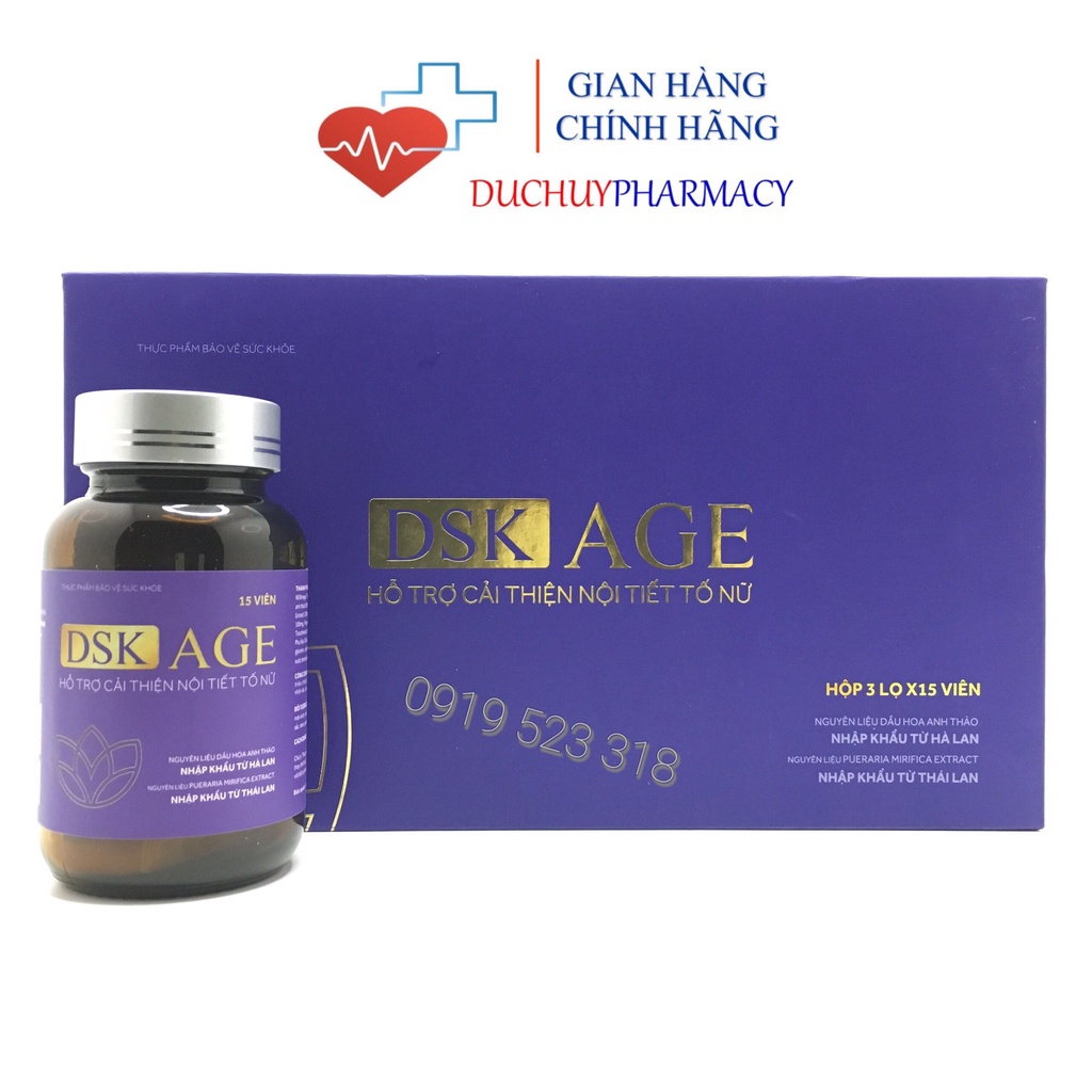 Viên Uống DSK AGE VSHINE - Hỗ Trợ Cải Thiện Nội Tiết Tố Nữ (Hộp 3 Lọ x 15 Viên)