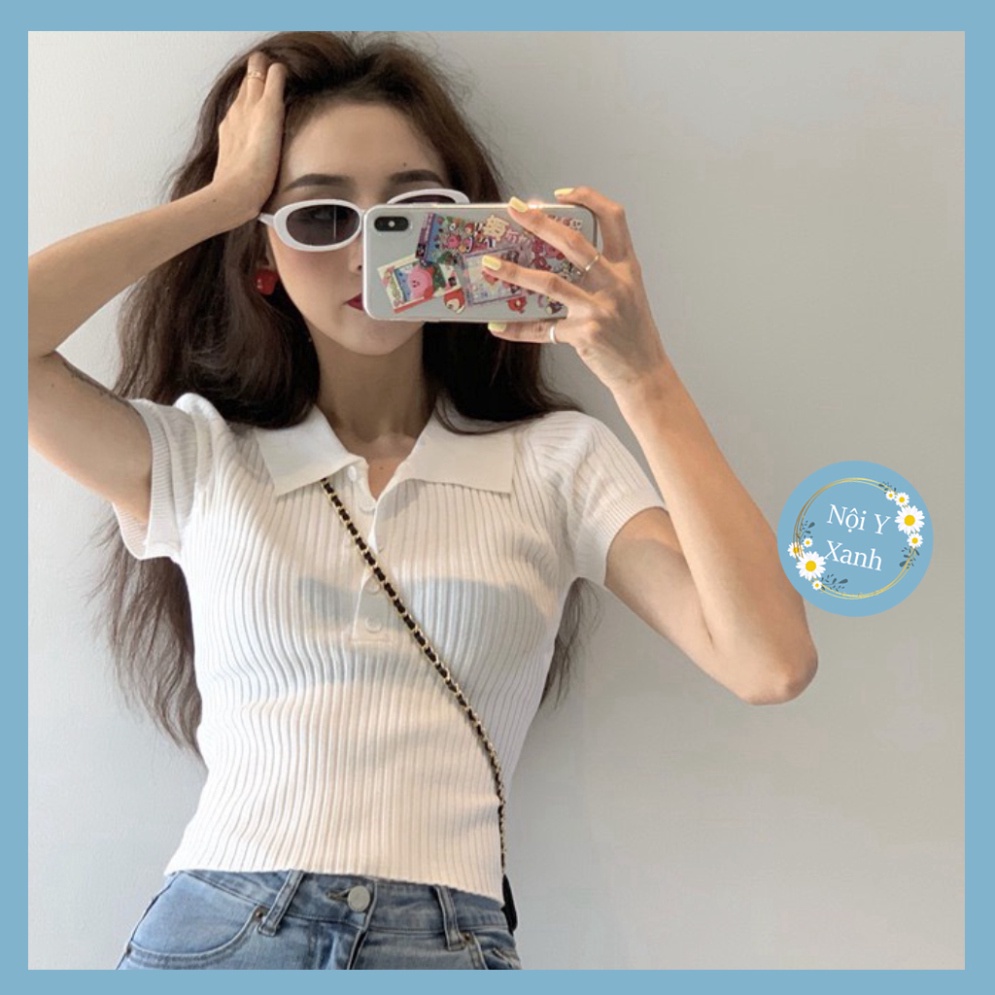 áo thun len nữ ngắn tay chất len tăm mỏng co giãn phong thái tươi trẻ nhiều màu sắc Nội Y Xanh