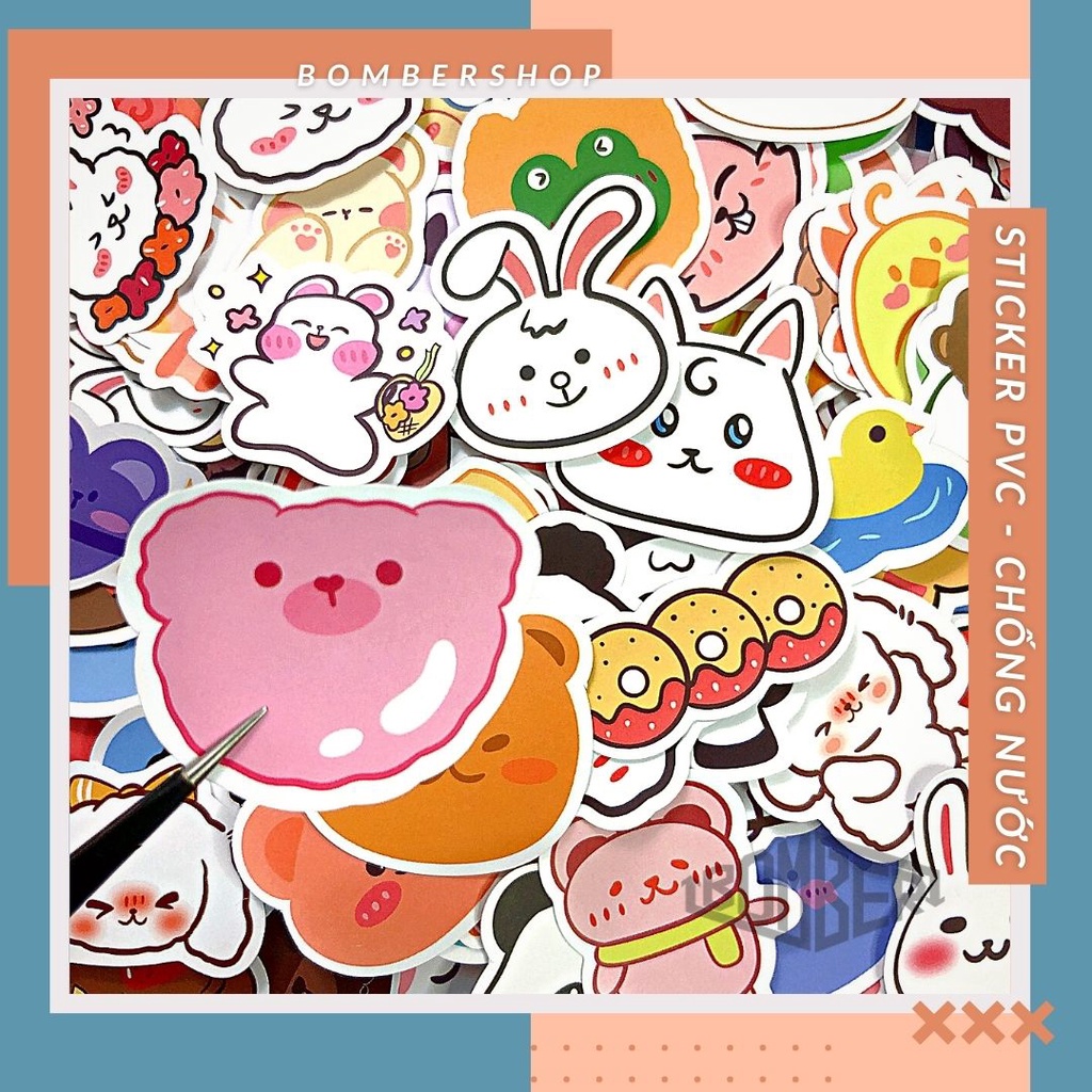 Set 20/40/60 sticker PVC Bb.Cute siêu cưng - đậm chất Kawaiii trang trí laptop / nón
