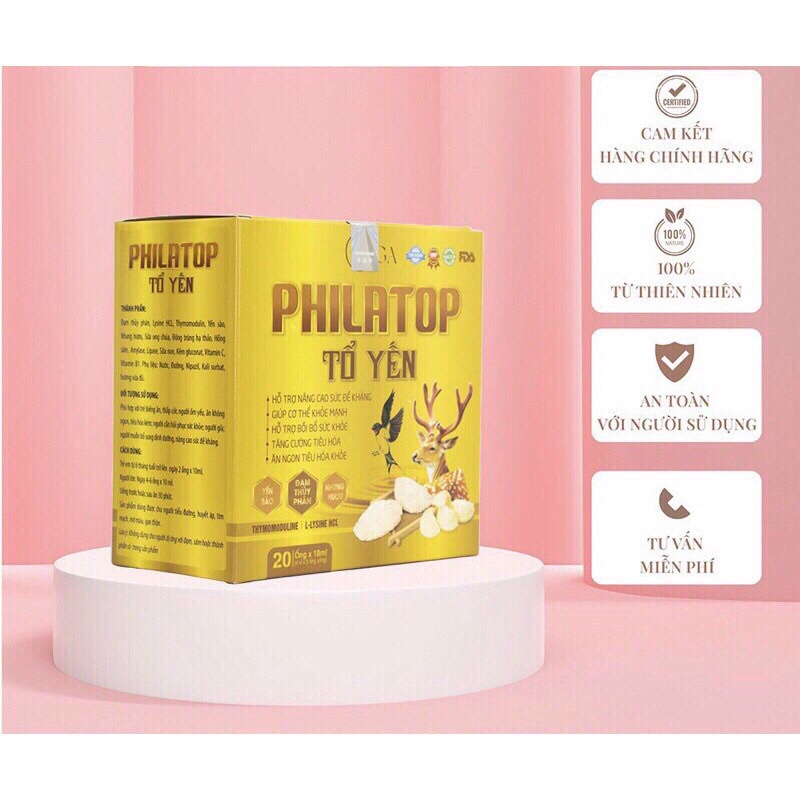 PHILATOP TỔ YẾN hộp 20 ống x10ml. 1 thùng 60 hộp, sỉ thùng 22.500 + ship