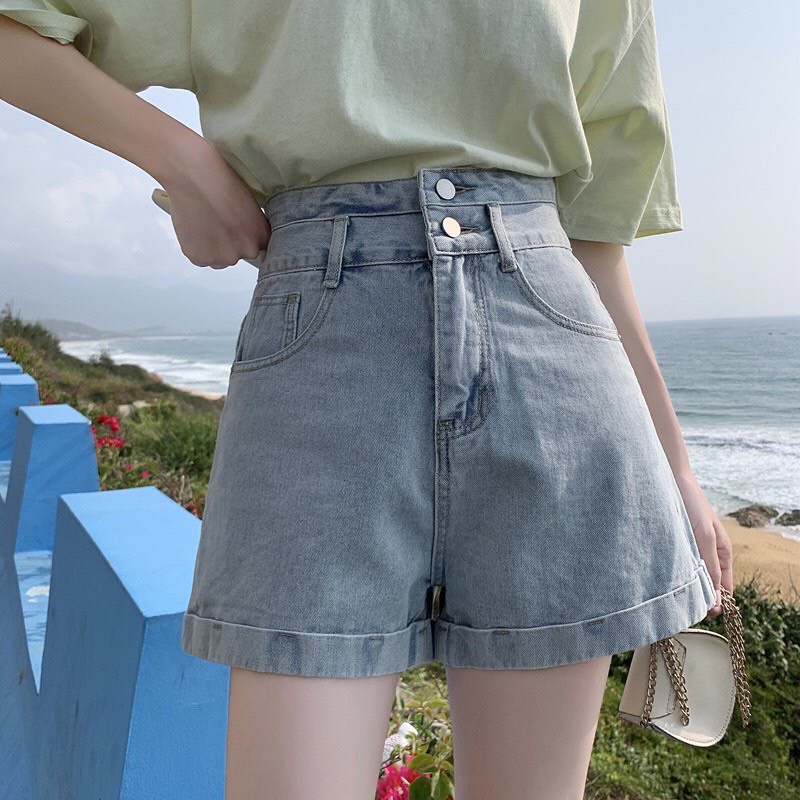 Quần sooc ngố jean bò nữ jeans cạp cao phong cách Hàn Quốc | BigBuy360 - bigbuy360.vn