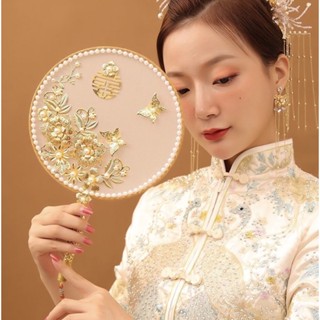 Quạt tròn cổ trang cô dâu cầm tay phong cách Trung Hoa ( hình thật )