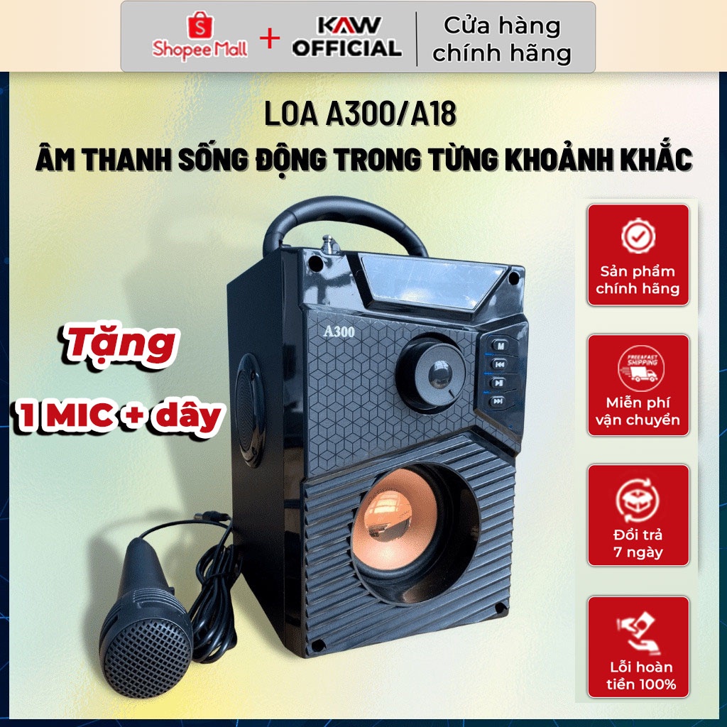 [ Tặng Mic ] Loa Karaoke Kèm Mic, Loa Nghe Nhạc Bluetooth A300/A18 Cao cấp chính hãng