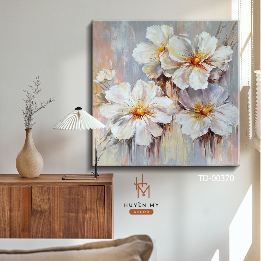 12 Mẫu -Khổ Lớn-  Tranh Vuông Treo Tường Vải Canvas CAO CẤP Hoa Cúc Hoa Mẫu Đơn Hoa Hồng Sơn Dầu Hiện Đại Melyhome Decor