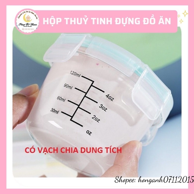 Hộp thủy tinh tròn, VUÔNG chia vạch 120ml đựng thực phẩm cao cấp đa năng có nắp