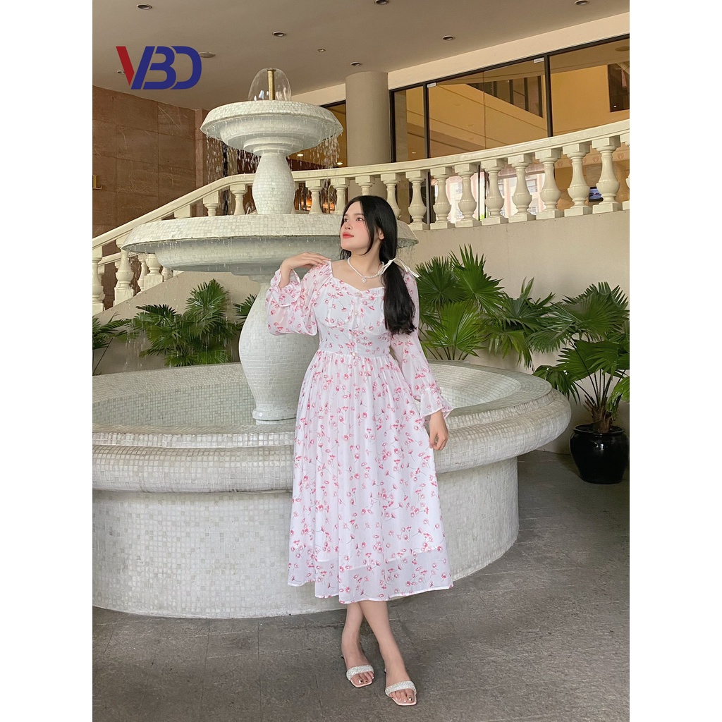 Đầm voan hoa dáng dài bigsize DA038 cho nàng béo từ 45 tới 90kg