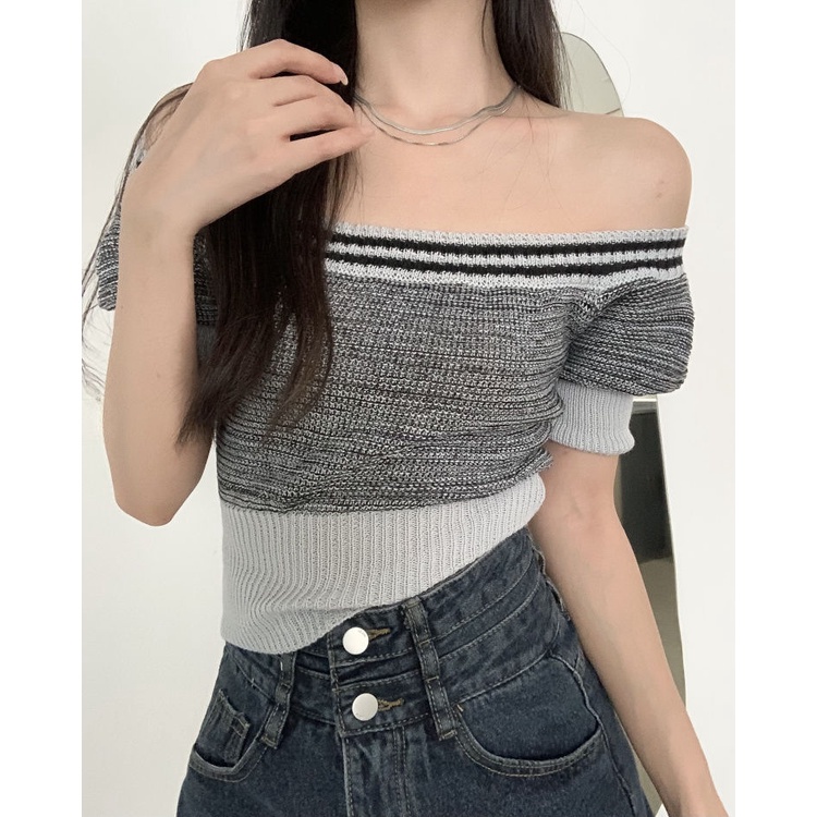 Lalisas Áo Dệt Kim Ngắn Tay Ôm Eo Phong Cách retro Thời Trang Hàn Quốc Cho Nữ